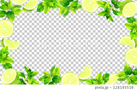 莫吉托配料(薄荷和酸橙)框架草本手繪水彩插圖背景素材 莫吉托配料(薄荷和酸橙)框架草本手繪水彩插圖背景素材 128193516