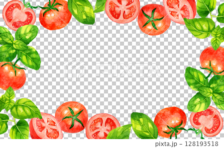羅勒和番茄框架(香草和蔬菜的手繪水彩插圖背景材料) 羅勒和番茄框架(香草和蔬菜的手繪水彩插圖背景材料) 128193518