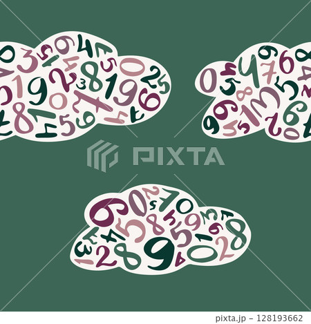Handwritten Number Cloud Pattern on Green Background with Artistic Script and Cool Colors Handwritten Number Cloud Pattern on Green Background with Artistic Script and Cool Colors 128193662