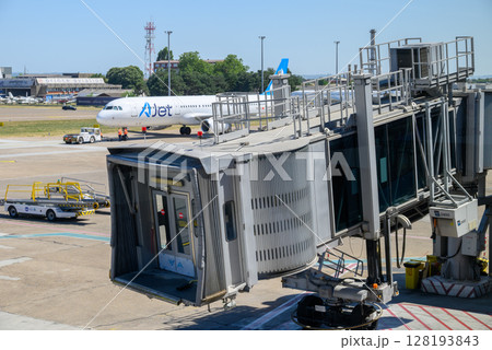 Runway of Nikola Tesla Airport in Belgrade, capital of Serbia 128193843