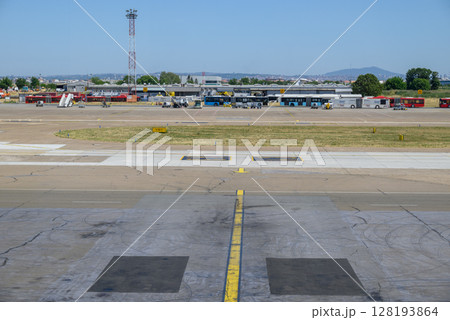 Runway of Nikola Tesla Airport in Belgrade, capital of Serbia 128193864