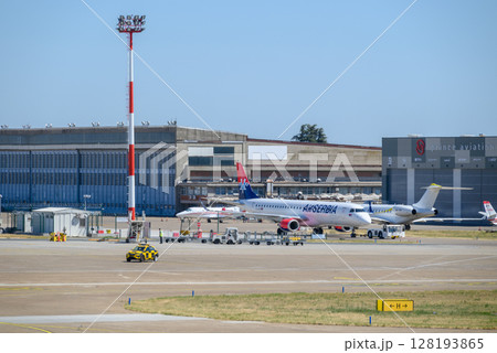 Runway of Nikola Tesla Airport in Belgrade, capital of Serbia Runway of Nikola Tesla Airport in Belgrade, capital of Serbia 128193865