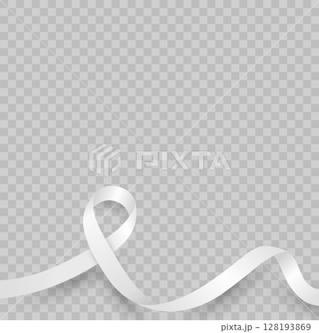 White Silk Ribbon Vector Illustration. Cancer Awareness White Ribbon, Realistic White Awareness Ribbon Isolated, Decorative White Ribbon for Charity Event, Health Campaign, Support Symbol, Hope Banner 128193869