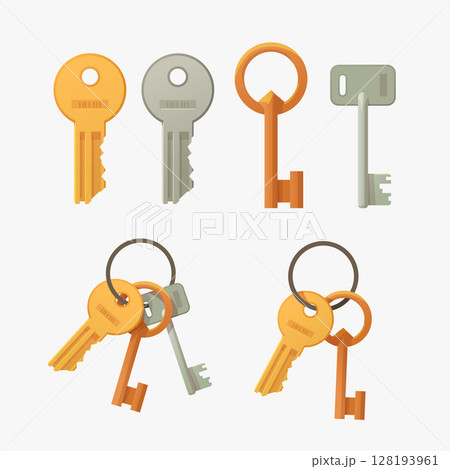 various cartoon door keys set on white various cartoon door keys set on white 128193961