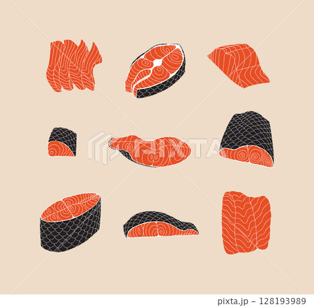 Salmon steak red fish beige 128193989