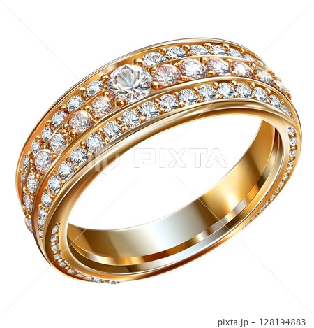 Elegant gold ring adorned with sparkling diamonds, perfect for a luxurious engagement or wedding 128194883