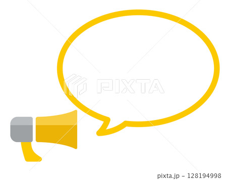 トランジスタメガホン、トラメガ、メガホン、拡声器のイメージのアイコンと吹き出しのイラストセット トランジスタメガホン、トラメガ、メガホン、拡声器のイメージのアイコンと吹き出しのイラストセット 128194998