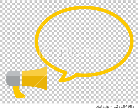 トランジスタメガホン、トラメガ、メガホン、拡声器のイメージのアイコンと吹き出しのイラストセット トランジスタメガホン、トラメガ、メガホン、拡声器のイメージのアイコンと吹き出しのイラストセット 128194998