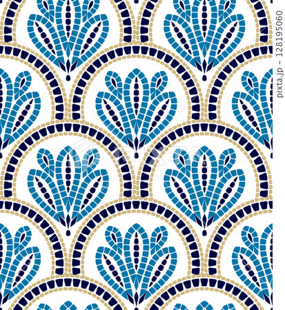 Seamless pattern of stylized mosaic flowers on a white background. 128195060