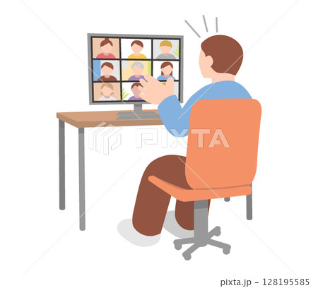 ウェブ会議、オンライン会議、テレワークをする男性 ウェブ会議、オンライン会議、テレワークをする男性 128195585