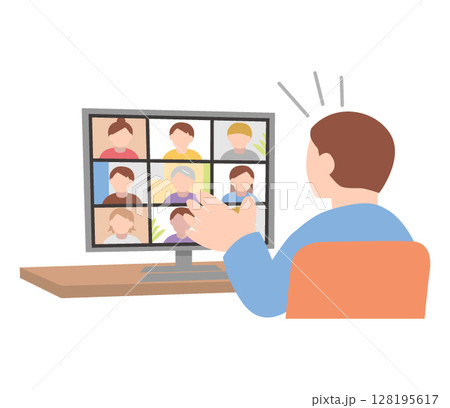 ウェブ会議、オンライン会議、テレワークをする男性（上半身） 128195617