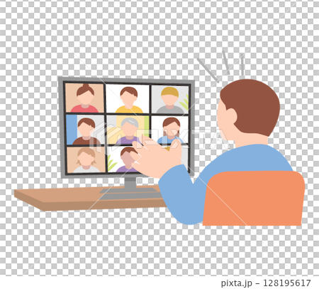 ウェブ会議、オンライン会議、テレワークをする男性（上半身） 128195617