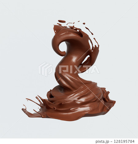 Dynamic Chocolate Splash Liquid. 3D Rendering. 128195784