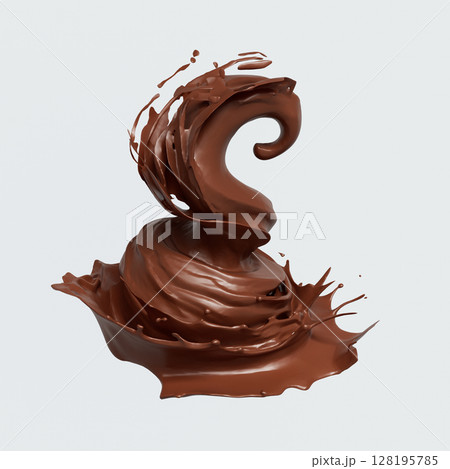 Dynamic Chocolate Splash Liquid. 3D Rendering. 128195785