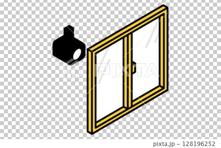 監視カメラのついた窓、防犯とホームセキュリティのアイソメアイコン 監視カメラのついた窓、防犯とホームセキュリティのアイソメアイコン 128196252