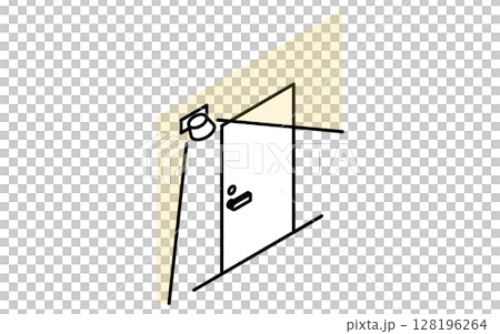 センサーライトのついた玄関ドア、防犯とホームセキュリティのアイソメアイコン 128196264