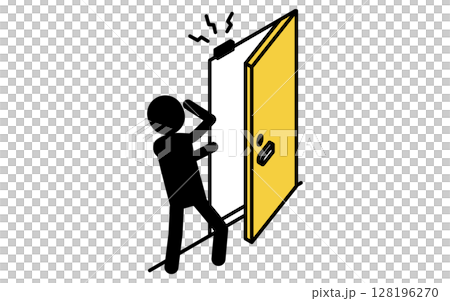 Suspicious person surprised by front door alarm, crime prevention and home security isometric icon 128196270