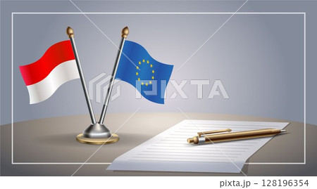 Small national flag of Indonesia and European Union flag Relation, Template Vector Illustration 128196354