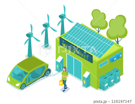 Ecological Life concept: Renewable energy - green energy and Organic food on transparent background, 3d isometric vector illustration Ecological Life concept: Renewable energy - green energy and Organic food on transparent background, 3d isometric vector illustration 128197147