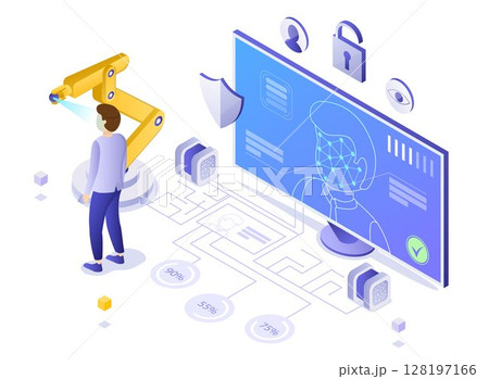 Internet Security concept: Face Recognition Technology, on transparent background, 3d isometric vector illustration 128197166