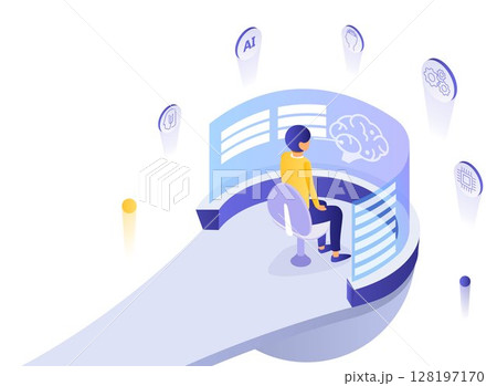 Internet Technology concept: Online Artificial Intelligence, on transparent background, 3d isometric vector illustration 128197170