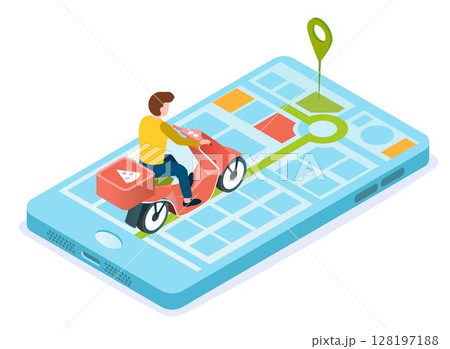 Food Ordering and Delivery concept, on transparent background, 3d isometric vector illustration 128197188