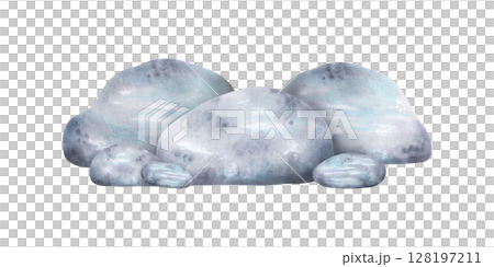 Composition of grey blue stones. Watercolor and marker illustrations. Isolated art with pebbles and geological minerals, hand-drawn. Perfect for design of nature scenes, sea and ocean landscapes. 128197211