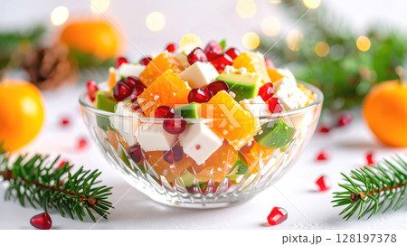 アボカドとザクロとみかんとクリームチーズのクリスマスの前菜 アボカドとザクロとみかんとクリームチーズのクリスマスの前菜 128197378
