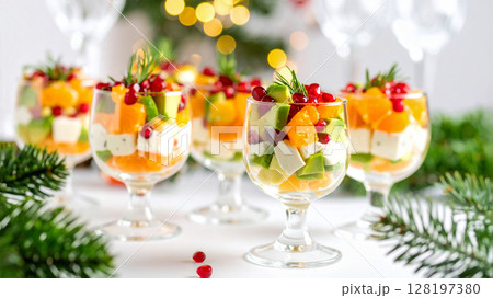 アボカドとザクロとみかんとクリームチーズのクリスマスの前菜 128197380
