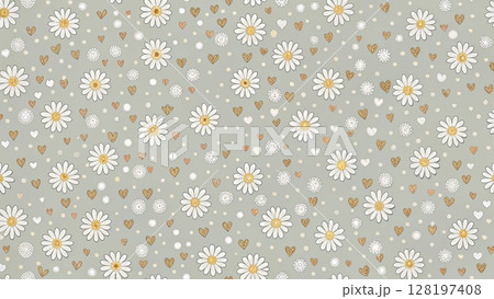 Seamless vector of tiny daisies mixed with small hearts vector background 128197408