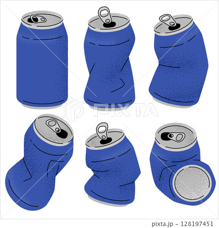 Blue Crumpled Soda Cans Set 128197451