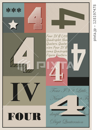 Multi Colored Numeral 4 A3 Vintage Poster 128197478