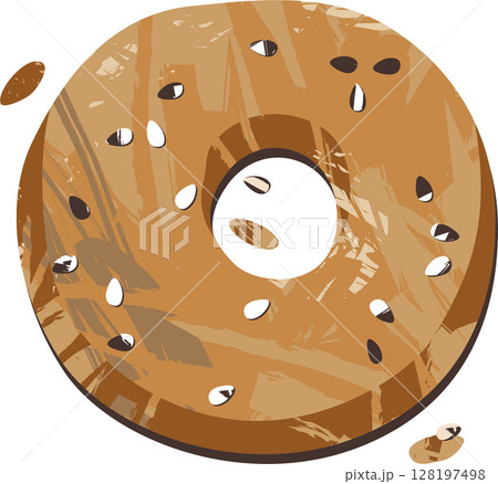 Round Freshly Baked Wheat Bagel with Wheat and Sesame Seeds 128197498
