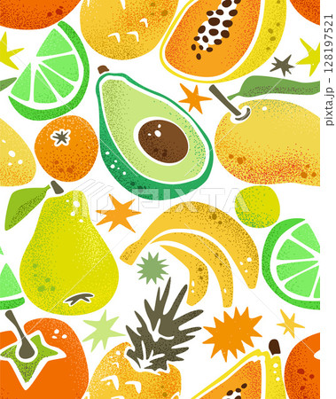 Tropical Fruits Seamless Pattern Vector Design On Transparent BG Tropical Fruits Seamless Pattern Vector Design On Transparent BG 128197521