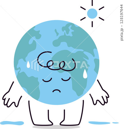 Cute Planet Earth Character Sweating Under Sun Eco Sticker Cute Planet Earth Character Sweating Under Sun Eco Sticker 128197644
