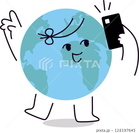 Cute Planet Earth Character Taking Selfie Vector Emoji Reaction 128197645