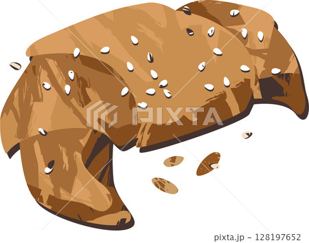 Freshly Baked Wheat Croissant with Wheat and Sesame Seeds on Transparent Background 128197652