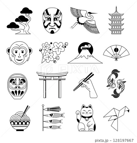 Japan Traditional Elements and Line Icons 128197667