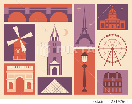 Travel to Paris Poster with Architecture Landmarks 128197669