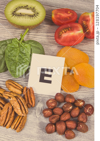 Healthy ingredients containing vitamin E and minerals. Nutritious eating 128197704