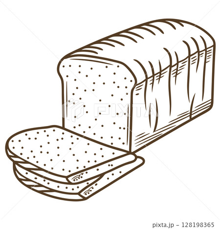 Sliced loaf of bread illustration whole grain bakery staple, hand drawn wheat food, healthy carbohydrate concept, AI Generative Sliced loaf of bread illustration whole grain bakery staple, hand drawn wheat food, healthy carbohydrate concept, AI Generative 128198365
