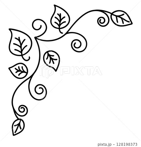 elegant leafy corner design decorative ornamental flourish element with swirling vine and leaves, outline, AI Generative 128198373