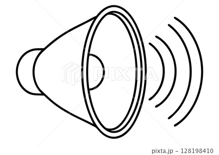 Loudspeaker icon with sound waves line art audio alert symbol, simple black megaphone illustration for communication, noise, volume, AI Generative 128198410