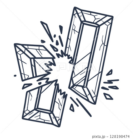 Shattered crystal breaking into sharp geometric fragments exploding gemstone, transparent mineral destruction, illustration, AI Generative 128198474