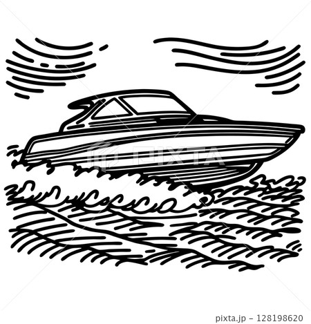Speedboat cruising on water waves, maritime leisure activity fast recreational motorboat illustration, nautical adventure, AI Generative 128198620
