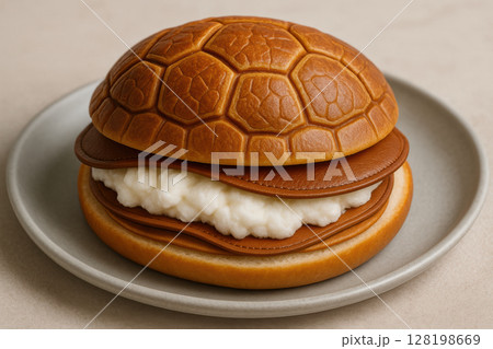 Creative turtle shell patterned bun sandwich...のイラスト素材 [128198669] - PIXTA