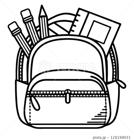 School backpack with stationery supplies pencils, notebook, and ruler in bag, education and learning concept, AI Generative School backpack with stationery supplies pencils, notebook, and ruler in bag, education and learning concept, AI Generative 128199031
