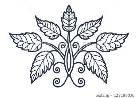 Elegant botanical leaf ornament intricate decorative plant motif, symmetrical foliage outline, floral vintage, AI Generative 128199036