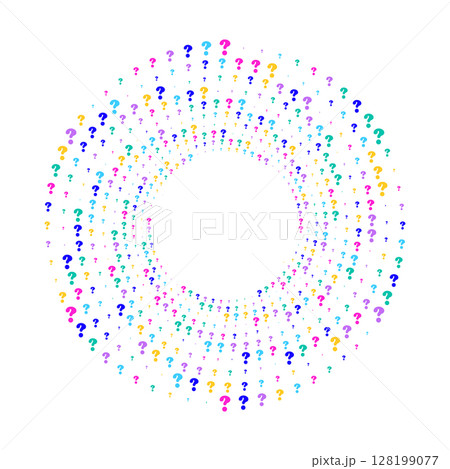 Abstract circular design composed of a radial scattered colorful question marks 128199077