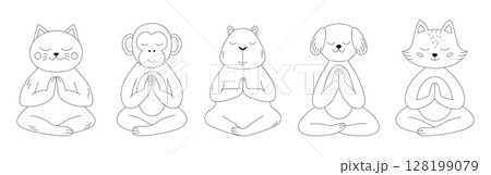 Meditating animals on a white background. Meditating animals on a white background. 128199079